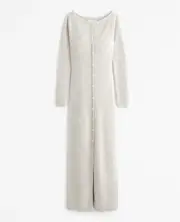 Abercrombie Long Sleeved Button Through Maxi Sweater Dress Warm Beige Merino