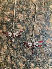 ANTIQUE SILVER RED PINK DRAGONFLY CEILING FAN LIGHT SWITCH PULL LARGE PAIR