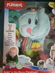 PLAYSKOOL Fold 'N Go Busy Elephant Blue Soft Plush 7 Busy Activites