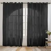 Neween Sheer Black Curtains 2 Panels Set, Grommet Airy & Lightweight Elegant Window Treatments Voile Drapes with Light Filtering for Bedroom/Living Room (Black, W132 x L216 cm)