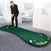 Centra 3M Golf Putting Mat Sets Practice Training Indoor Outdoor Green with 3 Golf Balls 1 Putter, Garden Home Golf Portable Slope Non-Skid Hitting Mats Set for Backyard Driving