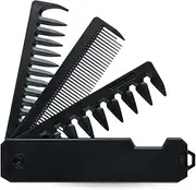 Portable Folding Comb for Men | 3-in-1 Hair Comb with Fine Tooth & Wide Tooth Comb | Daily Beard Care, Hair & Moustache Styling | Compact & Travel Safe (Black) (Portable Folding Comb)