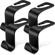 NORNI LEORD Car Seat Headrest Hooks, Universal Car Seat Hanger Headrest Hooks, Seatback Interior Organizer Storage Hook, for Purse Groceries Bag Handbag Hook,4-Pack, Black