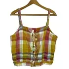 PILCRO Gingham Boho Plaid Button Down Cropped Smock Back Tank Top Blouse