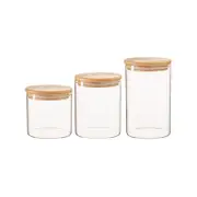 Argon Tableware 3 Piece Scandi Glass Storage Jars Set with Wooden Lids