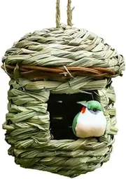 Hand-Woven Eco-Friendly Birds Cages Nest Roosting,Grass Bird Hut,Hanging Bird House,Ideal for Birds,Bird Nest Breeding Box House Bed Cage Hut Cave Canary Finch Budgie Parrot