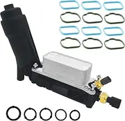 Engine Oil Cooler With Oil Filter Housing Adapter Assembly Compatible With 2011 2012 2013 Chrysler 200 300, Dodge Charger Journey Caravan Durango, Jeep Wrangler Replaces 5184294AE