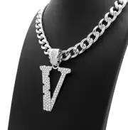 ICED HIP HOP SILVER PT UZI VERT V PENDANT & 18" 20" 24" CUBAN CHAIN NECKLACE
