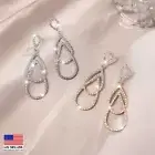 Gorgeous Women 925 Sterling Silver Crystal Earrings Big Teardrop Bling Stud 1670