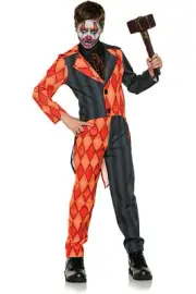 Evil Clown Tuxedo Two Tone Printed Jacket Pants Circus Costume Teen Boys