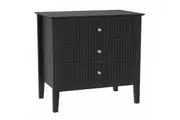 Issey Modern Fluted Wide 3-Drawers Nightstand Bedside Table Black