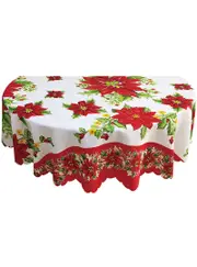 Poinsettia Flower 150cm Round Christmas Table Cloth