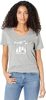 [LIFE IS GOOD] Womens Crusher Flower Graphic V-Neck T-Shirt