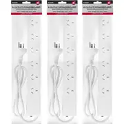 3x Power 6 Outlet Powerboard 1m Lead Extension Power Board Strip Cord/Socket WHT