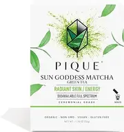 Pique Organic Sun Goddess Matcha - Ceremonial Grade Matcha Green Tea Powder, Supports Radiant Skin, Calm Energy - 28 Single Serve Sticks (Pack of 1)