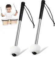 ULDIGI 2 Pcs Stainless Steel Handle Drumsticks with Wool Felt Head Lightweight Long Drum Mallets for Beginners Drum Accessories for Practice