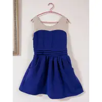 在飛比找蝦皮購物優惠-寶藍色無袖洋裝 優雅短裙 桃心領 二手 亮片洋裝