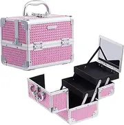 [Faquenc] Vanity Case Make up Box Lockable Cosmetic Organiser Box Beauty Storage Case with 2 Trays and Mirror, Pink, Beauty Case