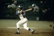 Outfielder Hank Aaron Atlanta Braves swings and watches the fligh- 1974 Photo 12