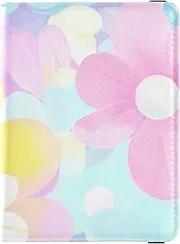 [Amooorous] Blue Pink Flowers in Summer Leather decorative Passport Holder Cover Vaccine Case Protector Cover Travel Passport Wallet With Vaccination Card Slot Waterproof, Blue pink flowers in summer, 1 size
