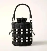 Kate Spade x Target Pearl Embellished Wicker Basket Bucket Bag Black NWT