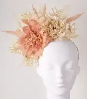 Cream Tan Beige Pastel Blush Peach Pink Fern Dahlia Peony Floral Flower crown...