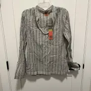 NWT Tory Burch Size 10 Stephanie Long Sleeve Tunic Cotton Blouse Khaki