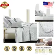 Luxurious King Satin Quilt Set in Silver - Geometric Design for All Seasons
