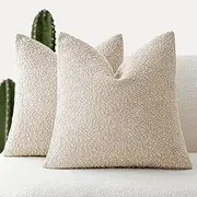 [Foindtower] Pack of 2 Textured Boucle Throw Pillow Covers Accent Solid Pillow Cases Cozy Soft Decorative Couch Cushion Case for Chair Sofa Bedroom Living Room Home Decor, 18 x 18 Inch,Oatmeal