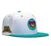 NEW ERA 59FIFTY Hat White TEAL CHICAGO CUBS 100TH ANNIVERSARY PATCH FITTED 7 1/2