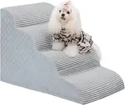 Dog Stairs Curved Ramp for Small Dogs 19.5" H, 4-Step Pet Stairs for Couch Bed with High Density Foam, Dog Slope Stairs with Durable Non-Slip Bottom Grey