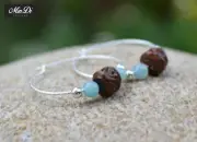 Mandmade Hoop Earrings with Sterling Silver, Amazonite & Guatemalen Clay Beads.