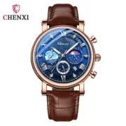 CHENXI Brand Men Watch Roman Numerals Moon Phase Chronograph Leather Wristwatch