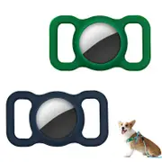 2pcs Pet Silicone Protective Case Anti Lost Airtag Dog Collar Holder for Apple-Dark Blue and Green