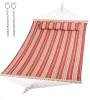 Portable Double Hammock with Hardwood Spreader Bar, Extra Large Outdoor Hammock