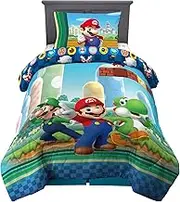 Franco Kids Bedding Super Soft Comforter and Sheet Set, 4 Piece Twin Size, Mario