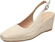 [Generic] Women Sandals 9 Women's New Square Headed Wedge Heeled Thick Soled High Heeled Straw Woven Rope Sandals Womens Sandals 9 5
