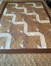 QUILT TOP-BROWNS~PATCHWORK ~52” X 62”~BED,LAP, TABLE, SOFA, DECOR~PIECED U.S.A.