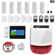 Wifi Touch Screen Wireless Home security DIY House Alarm System + Solar Siren