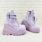 Shaker 52 Lilac Faux Suede Platform 4.5" Wedge Heel Ankle Boots Size 6-12 NY DEM