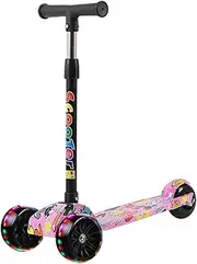 Foldable Graffiti Scooter - 3 Wheel Scooter, Colorful Foldable Scooter, Urban Stunt Scooter | 58x25x55cm Height Adjustable Non-Slip Deck with LED Light Wheel, Outdoor Activities for Boys Girls