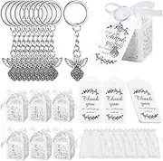 Bonuci 120 Pieces Baptism Party Favors Angel Keychain Pendant First Communion Party Boxes White Organza Bags with Drawstring Thank You Tags for Guests Baby Shower, 30 Sets