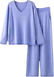 [Generic] Woman Long Sleeve Pullover Sweater Suits Knit Casual Tracksuits V Neck Pullovers And Elastic Pants Two Piece Sets