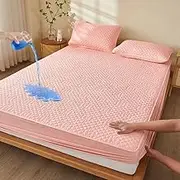 Jasmine Texture Waterproof Mattress Protector Cotton Mattress Cover with Elastic Straps Breathable Soft Fitted Sheet Skin-Friendly Bedding Accessory-Pink||King 71x79inch