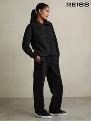 Reiss Black Laney Jersey Half-Zip Drawstring-Hem Sweatshirt (AB2486) | $280