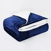 GJWLaie Sherpa Fleece Blanket Bed Throws Blankets For Sofas and Couch Soft Fluffy Thick Blanket Reversible Microfiber Throw Single (Navy, 150 * 200cm)