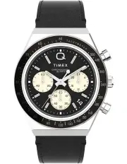 [Timex] Q Diver Inspired Chrono Sst Case Leather Strap in Black