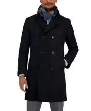 Nautica Mens Regular fit Double Breasted Peacoat Coat 42 L Black Solid