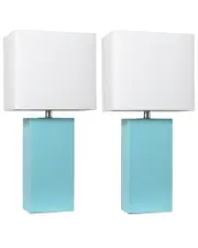 Lalia Home 2pk Modern Leather Table Lamps With White Fabric Shades