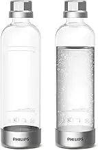 PHILIPS Carbonating Bottles, 1L Twin Pack Reusable PET Sparkling Water Bottles Compatible Sparkling Water Maker, 2 Pack